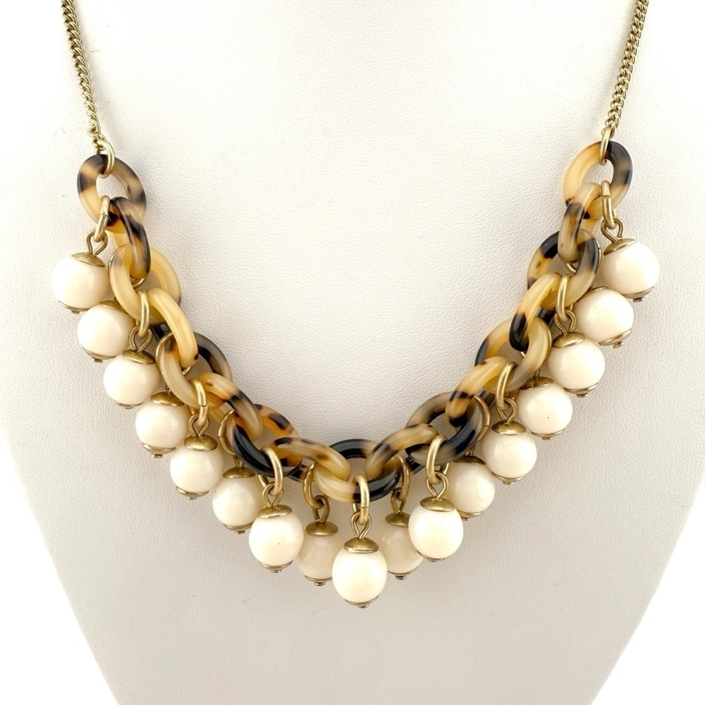 NWT J. Crew Tortoise Shell Gold and Cream Statement Necklace - Picture 4 of 6